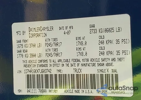 2007 Dodge Ram 1500 St z USA, uszkodzony, nr VIN 1D7HA16KX7J603742